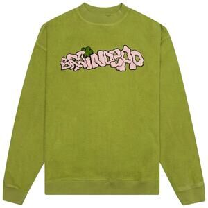 Brain Dead Slime Reverse Fleece Crewneck Sweatshirt in Apple Green. Mens Sz M